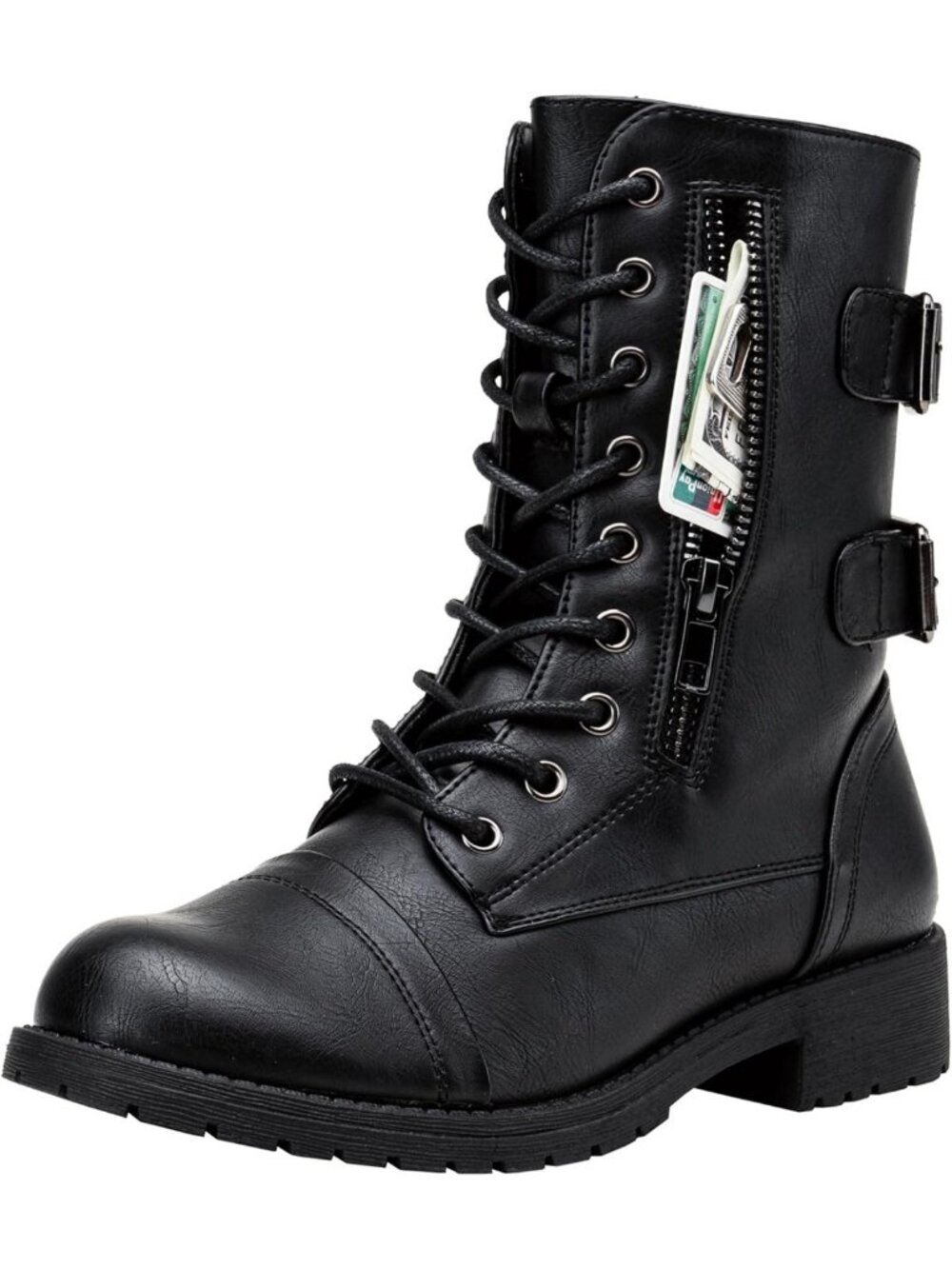 Stylish Lace-Up Mid Calf Combat Boots with Functional Pocket for Women